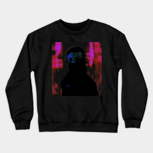 Portrait, digital collage and special processing. Like arabic. Cursed man with mouth mask. Pink and blue. Crewneck Sweatshirt